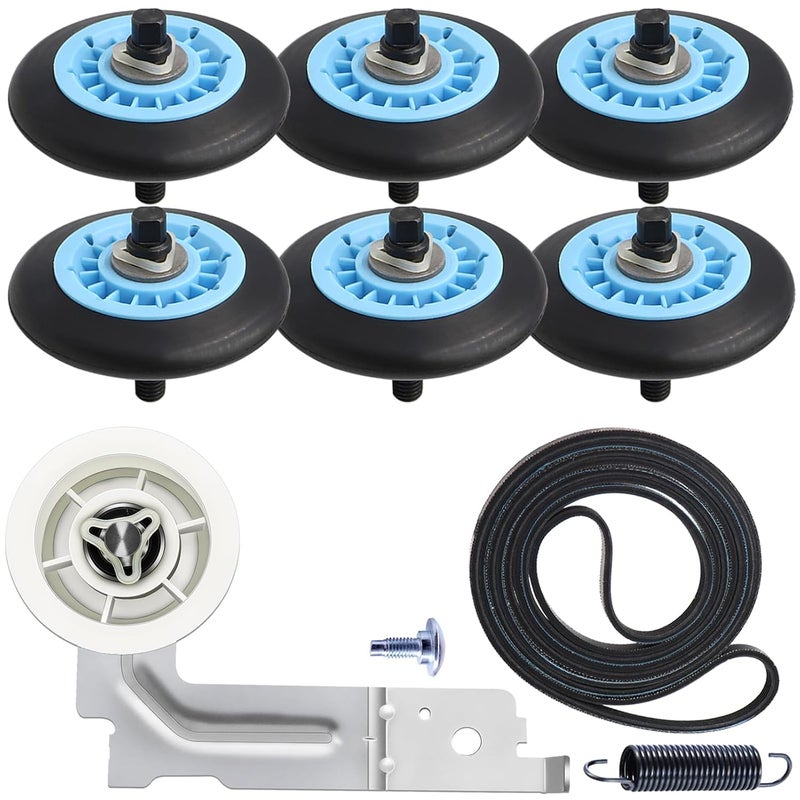 Monkemon Upgraded Dryer Repair Kit Compatible with Samsung Dryer Roller Replacement Kit, for DC97-16782A Dryer Roller, DC93-00634A Idler Pulley, 6602-001655 Belt (6 Roller White Spacer) - Image 1