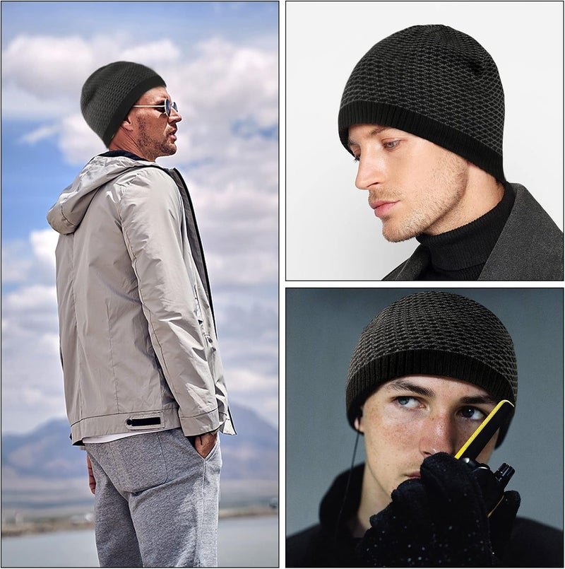 OMECHY Mens Winter Warm Knitting Hats Plain Skull Beanie Cuff Toboggan Knit Cap - Image 5