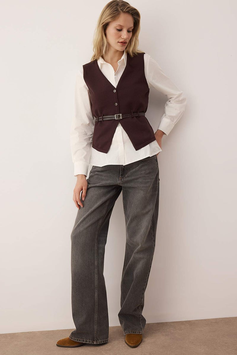 trendyol Limited Edition Brown Premium Yarn/Special Yarn Knitwear Vest - Image 5