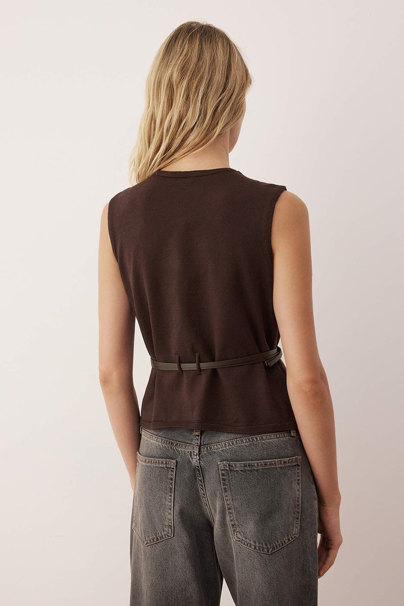trendyol Limited Edition Brown Premium Yarn/Special Yarn Knitwear Vest - Image 4