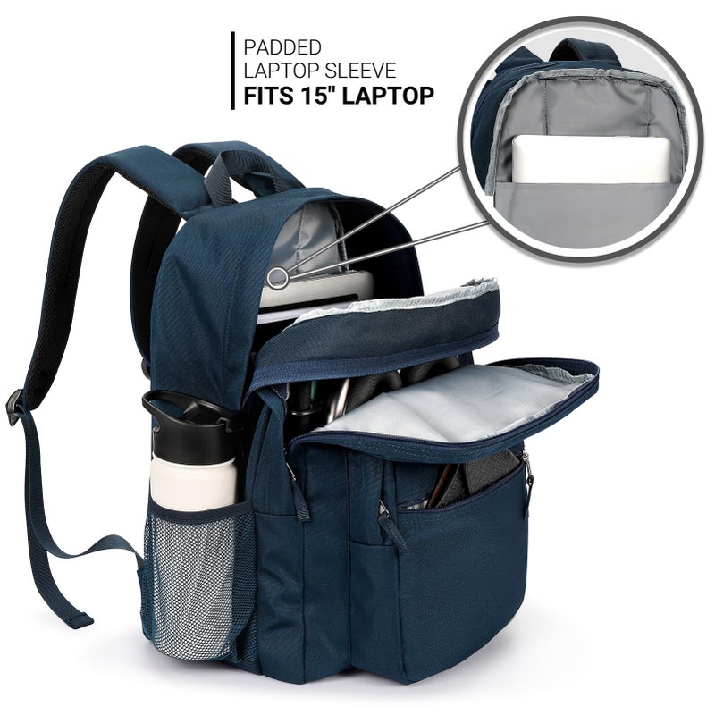 ZORFIN 26L Backpack for College, and Travel: Water Resistant Bookbag - Steel blue - Image 4