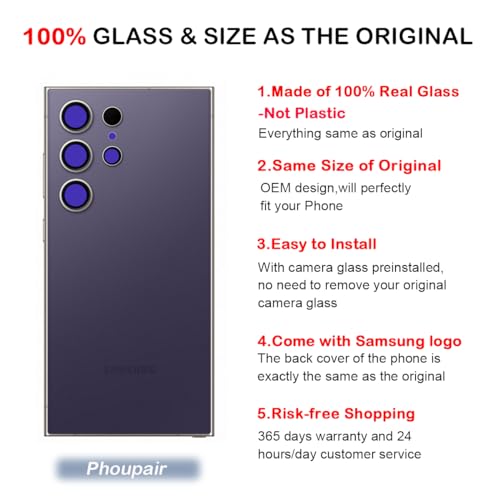 Phoupair Back Glass Replacement for Samsung Galaxy S24 Ultra with Professional Repair Tool Kit (Titanium Violet) - Image 4