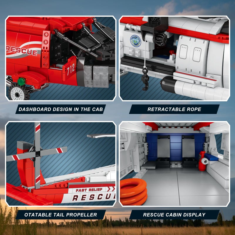 Reobrix HH-60J Rescue Helicopter Building Set,Military Army Helicopter Toy Aircraft Model Kit,Airplane Building Bricks 33026,Plane Model Collectible Home Decor,Gifts for Adults Boys Kids 14+,1093 PCS - Image 4