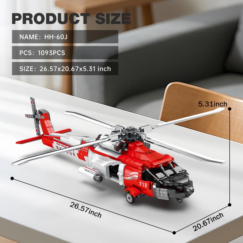 Reobrix HH-60J Rescue Helicopter Building Set,Military Army Helicopter Toy Aircraft Model Kit,Airplane Building Bricks 33026,Plane Model Collectible Home Decor,Gifts for Adults Boys Kids 14+,1093 PCS - Image 5