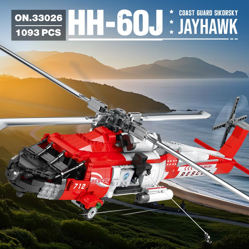 Reobrix HH-60J Rescue Helicopter Building Set,Military Army Helicopter Toy Aircraft Model Kit,Airplane Building Bricks 33026,Plane Model Collectible Home Decor,Gifts for Adults Boys Kids 14+,1093 PCS - Image 2