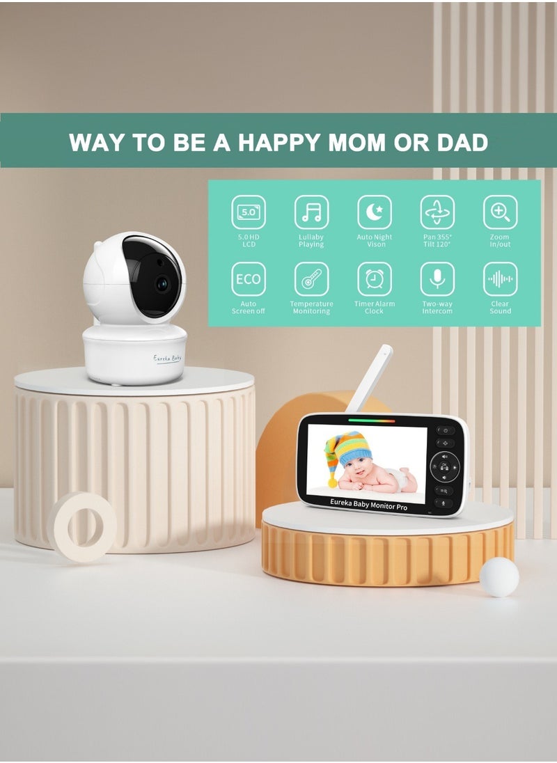 Eureka Baby Eureka Baby Monitor Pro: 5" HD | 355° Pan-Tilt & 4X Zoom Camera | FHSS Secure Connection | 22hr VOX Mode | Smart Night Vision | No WiFi Needed  - Image 2