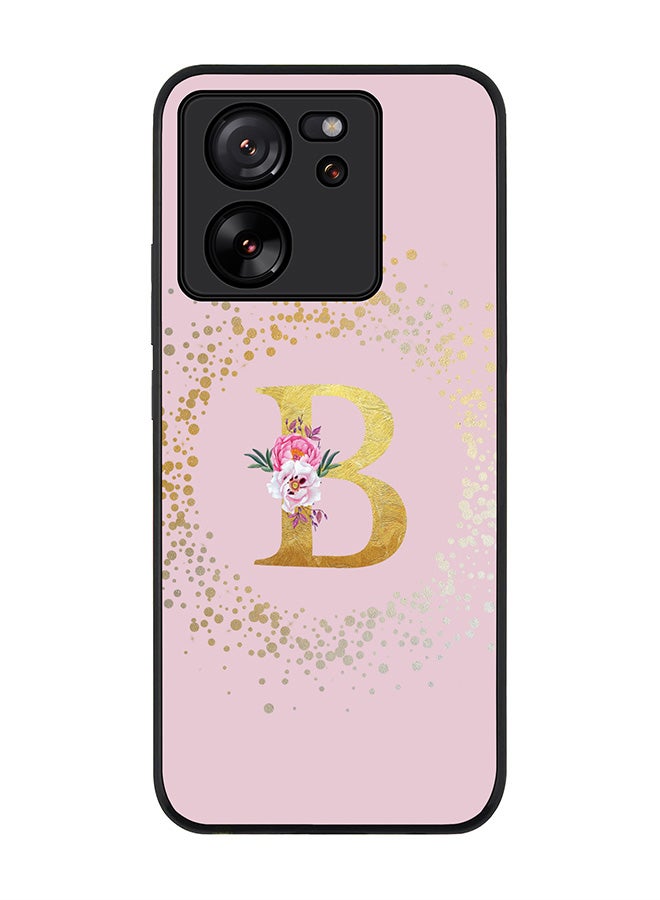 Stylizedd Rugged Black Edge case for Xiaomi 13T / Xiaomi 13T Pro, Slim fit Flexible Cover - Custom Monogram Initial Letter Floral Pattern Alphabet - B (Pink) - Image 1