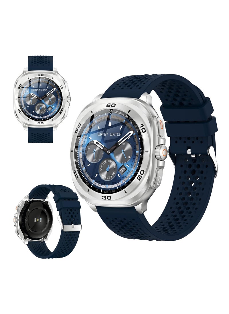 SWISS MILITARY Swiss Military DOM7 Smartwatch 1.43" AMOLED, Bluetooth Calling, Multi Language, Health & Sports Tracking, Wireless Charging, 7 Days Battery, IP67, iOS/Android Compatible, Silver Frame with Blue Strap  - Image 2