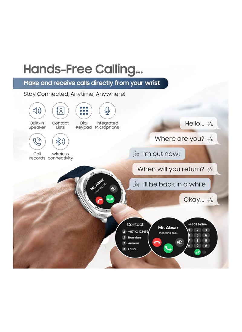 SWISS MILITARY Swiss Military DOM7 Smartwatch 1.43" AMOLED, Bluetooth Calling, Multi Language, Health & Sports Tracking, Wireless Charging, 7 Days Battery, IP67, iOS/Android Compatible, Silver Frame with Blue Strap  - Image 3