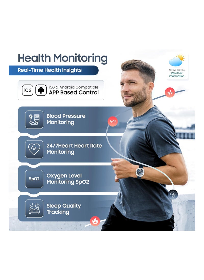 SWISS MILITARY Swiss Military DOM7 Smartwatch 1.43" AMOLED, Bluetooth Calling, Multi Language, Health & Sports Tracking, Wireless Charging, 7 Days Battery, IP67, iOS/Android Compatible, Silver Frame with Blue Strap  - Image 5