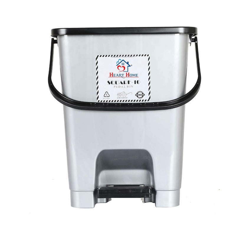 Kuber Industries Heart Home Step-On Pedal Dustbin/Waste Bin with Lid|Solid Color & Durable Plastic|Size 32 x 30 x 26 CM, Capicity 10 Ltr (Grey)-HHEART16403 - Image 3