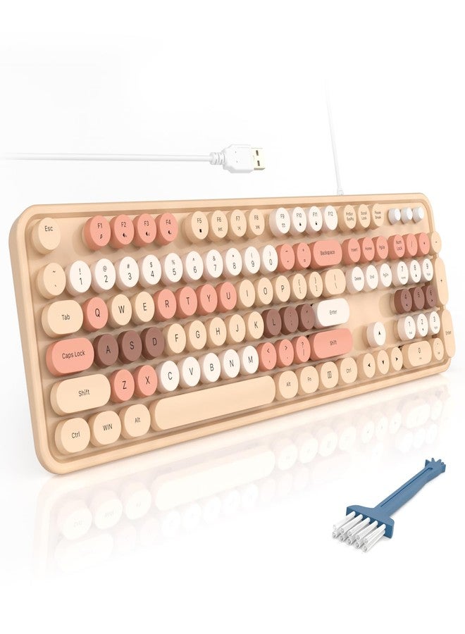 MOFII Wired Keyboard - Full Size USB Plug & Play, Colorful Retro Round Typewriter Keyboard with Foldable Stands for Windows PC Laptop (Milk Tea Colorful) - Image 1