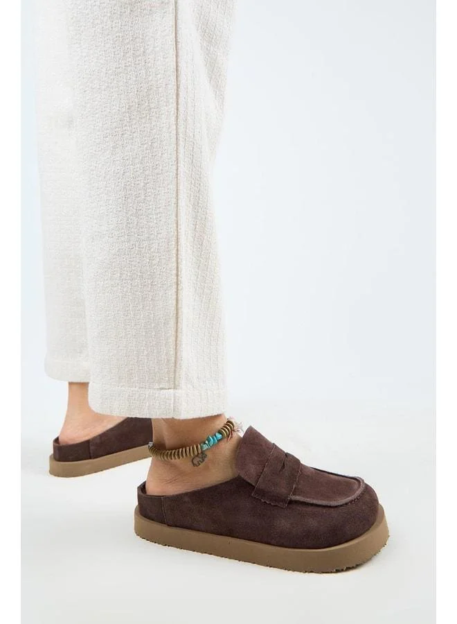 (Ziva) Women's Genuine Leather Loafer Platform Light Coffee Sandal