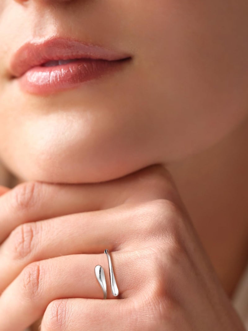 Bestyle Silver Ring for Women - 925 Sterling Silver Finger Wrap Teardrop Rings Minimalist Adjustable Open Rings for Women Simple Women Stacking Band Ring - Image 4