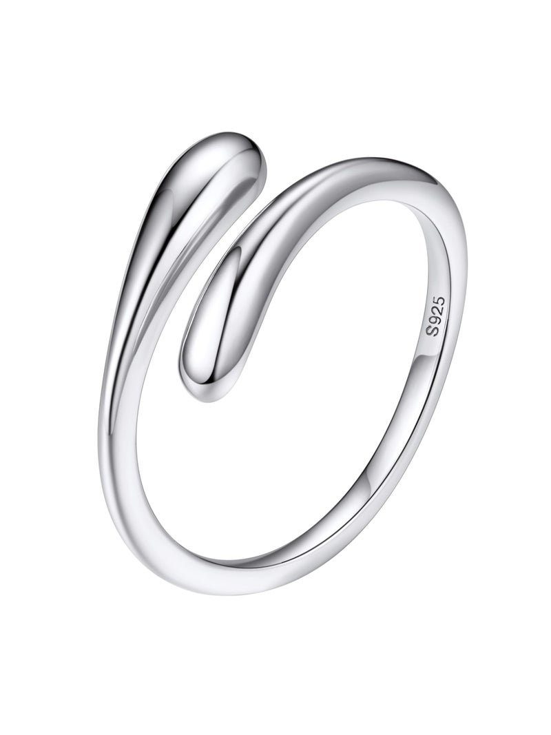 Bestyle Silver Ring for Women - 925 Sterling Silver Finger Wrap Teardrop Rings Minimalist Adjustable Open Rings for Women Simple Women Stacking Band Ring - Image 1
