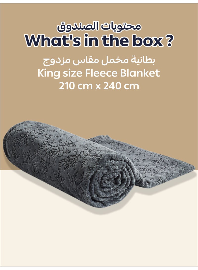 Donetella Fleece Blanket, King Size 210x240 cm, 300 GSM, Floral Texture - Lightweight Ultra Soft & Warm Solid Throw Blanket, Cozy for Sofa, Bed & Couch  - Image 3