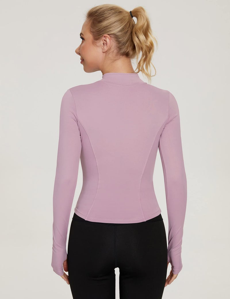 LUYAA Track Jacket for Women Full Zip Cropped Workout Jacket Slim Fit BBL jacket Pink M - Image 4