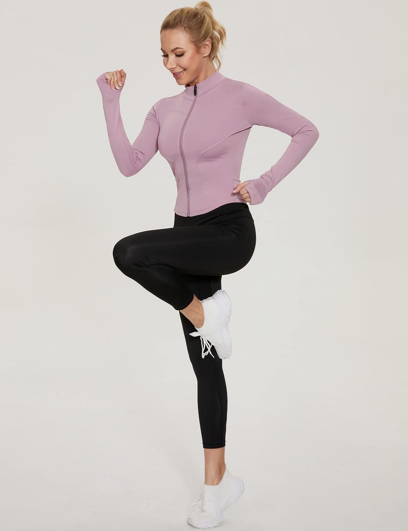 LUYAA Track Jacket for Women Full Zip Cropped Workout Jacket Slim Fit BBL jacket Pink M - Image 5