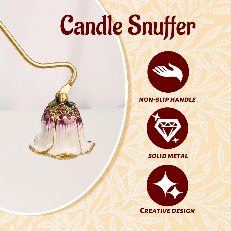 Xinally Elegant Royal-Style Candle Snuffer with Pearl Inlay, Candlesnuffers Wick Snuffer Candle Accessory for Putting Out Extinguish Candle (Purple + White) - Image 4
