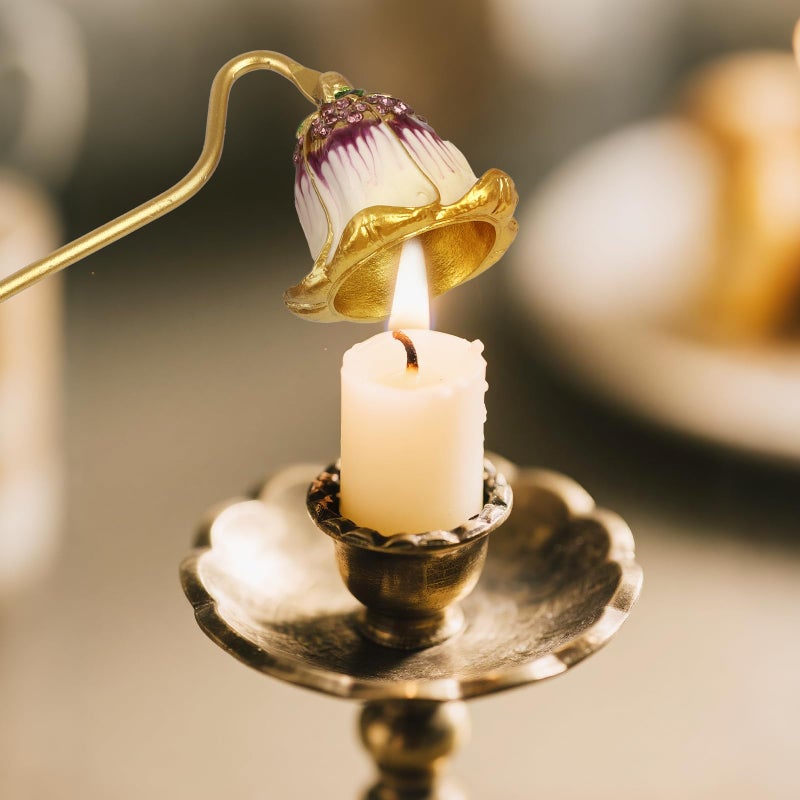 Xinally Elegant Royal-Style Candle Snuffer with Pearl Inlay, Candlesnuffers Wick Snuffer Candle Accessory for Putting Out Extinguish Candle (Purple + White) - Image 5