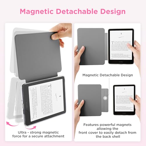 SESENSE Detachable Magnetic Case for 7'' Kindle Paperwhite 12th Gen 2024 and Kindle Colorsoft Signature Edition, Slim PU Shell Cover Case with Auto Wake/Sleep, Pink and White Checkerboard - Image 3