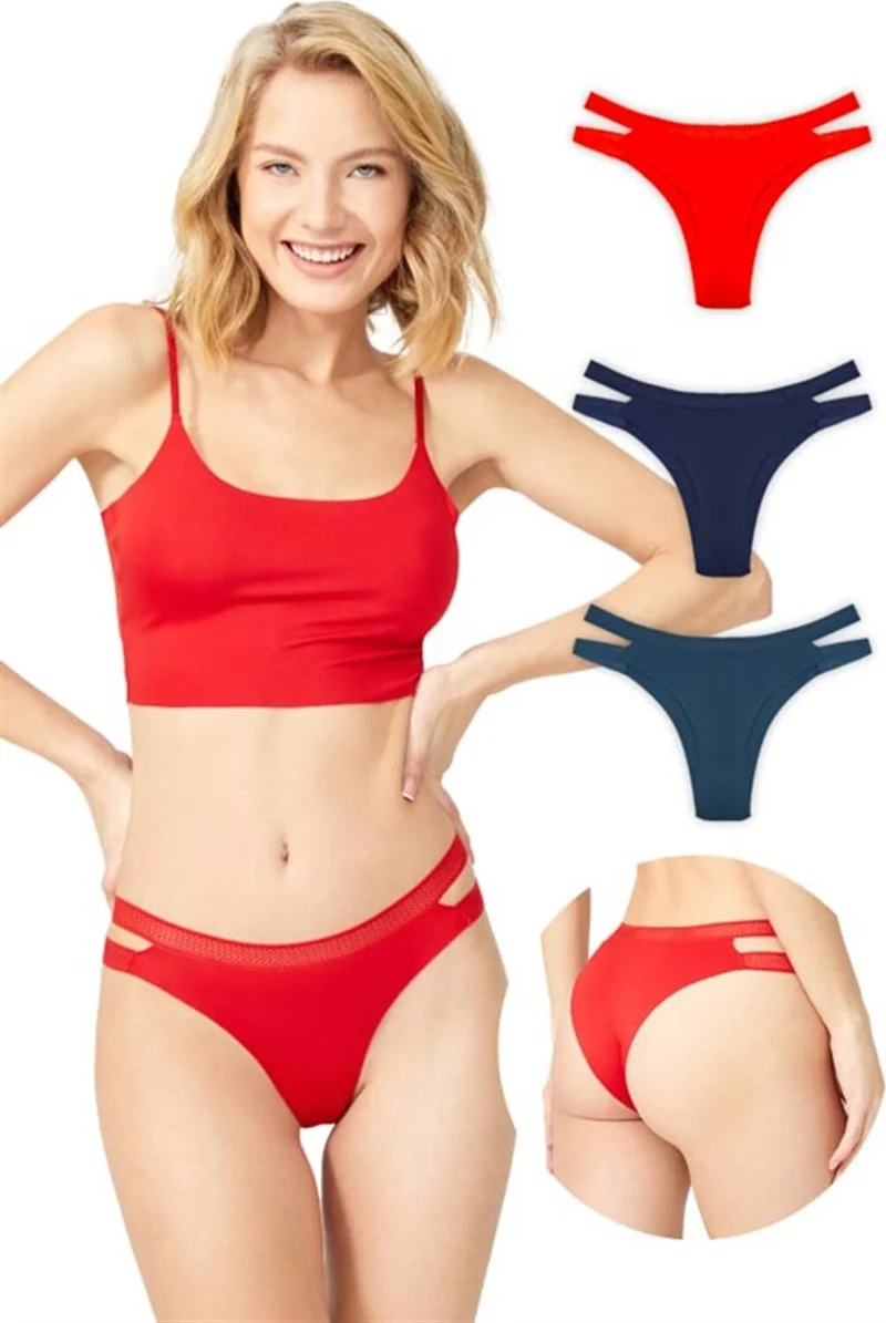 كوتن هيل Double Mesh Elastic Laser Cut Brazilian Panties 3 Pack - 5