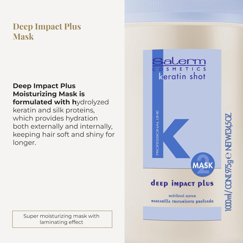 SALERM - Hydrating Hair Mask - Deep Impact Plus - 1000 ml - Deep Hair Hydration - For Use After Keratin Shot + Keramix Treatment - Smooth and Straight Hair - Image 2