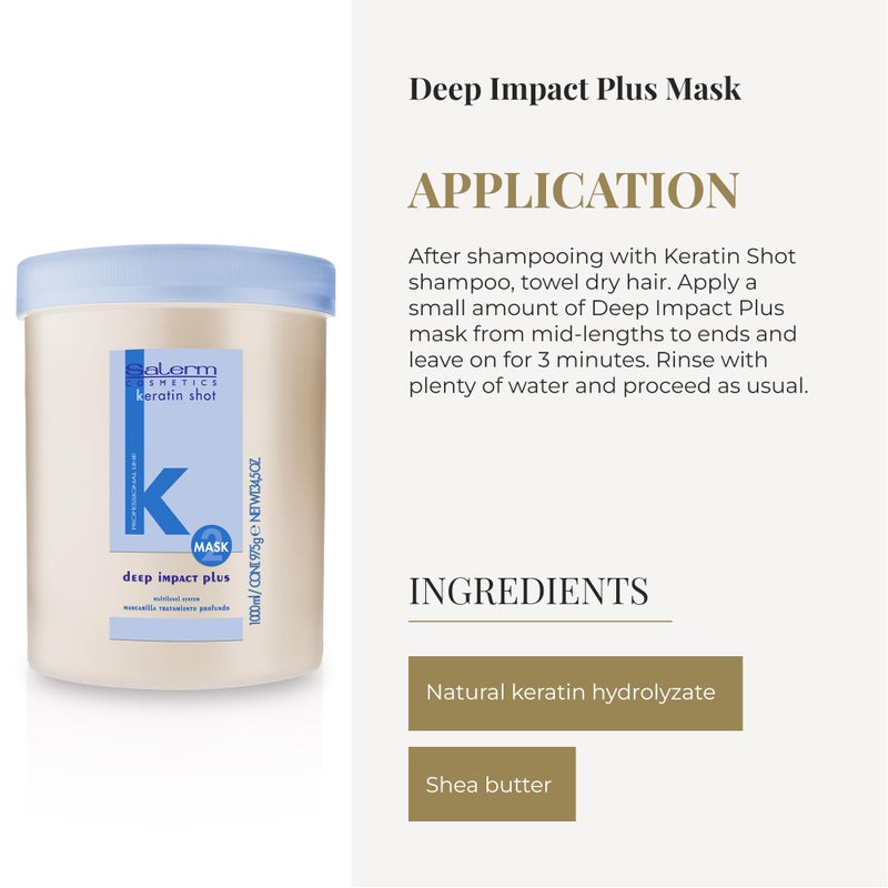 SALERM - Hydrating Hair Mask - Deep Impact Plus - 1000 ml - Deep Hair Hydration - For Use After Keratin Shot + Keramix Treatment - Smooth and Straight Hair - Image 4