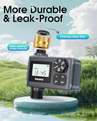 Insoma Water Timer with Brass Inlet Outlet for Outdoor Garden Hose Hose Timer with Rain DelayManual Mode Automatic Drip Irrigation Controller System for Lawn Yard Garden Watering - Image 3