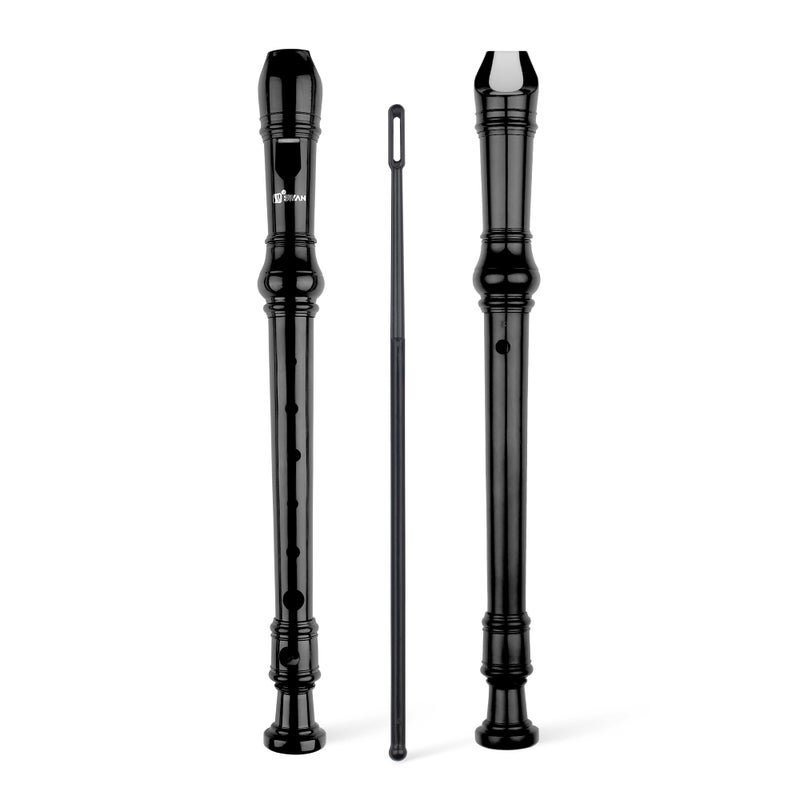 SWAN Soprano Recorder Instrument for Beginners Student - Baroque Style 8 Hole Flute Detachable 3pcs Descant Recorder with Cleaning Rod and Fingering Chart, Black - Image 1