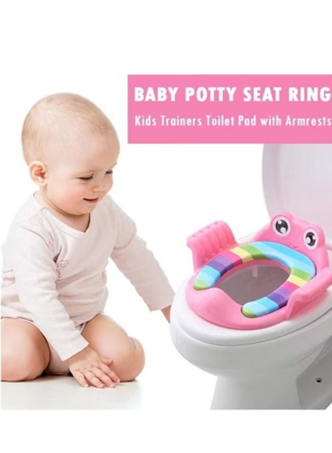 Baby Potty Training Seat for Boys and Girls With Handles, Fits Round & Oval Toilets, Non-Slip with Splash Guard, Child Kids Potty Seat Toilet Seat Attachment, Safe Guard Non-Slip Rubber Rim, Child Toilet Seat, Baby Toilet Reducers, Child Toilet Seat with Armrest, for Ages 18 Months and Up Baby Boys Girls Toddlers Kids Infants - Image 3