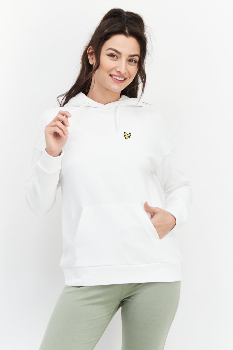Lyle & Scott Women Oversized Fit Brand Logo Hooded Sweatshirt, White - Image 1