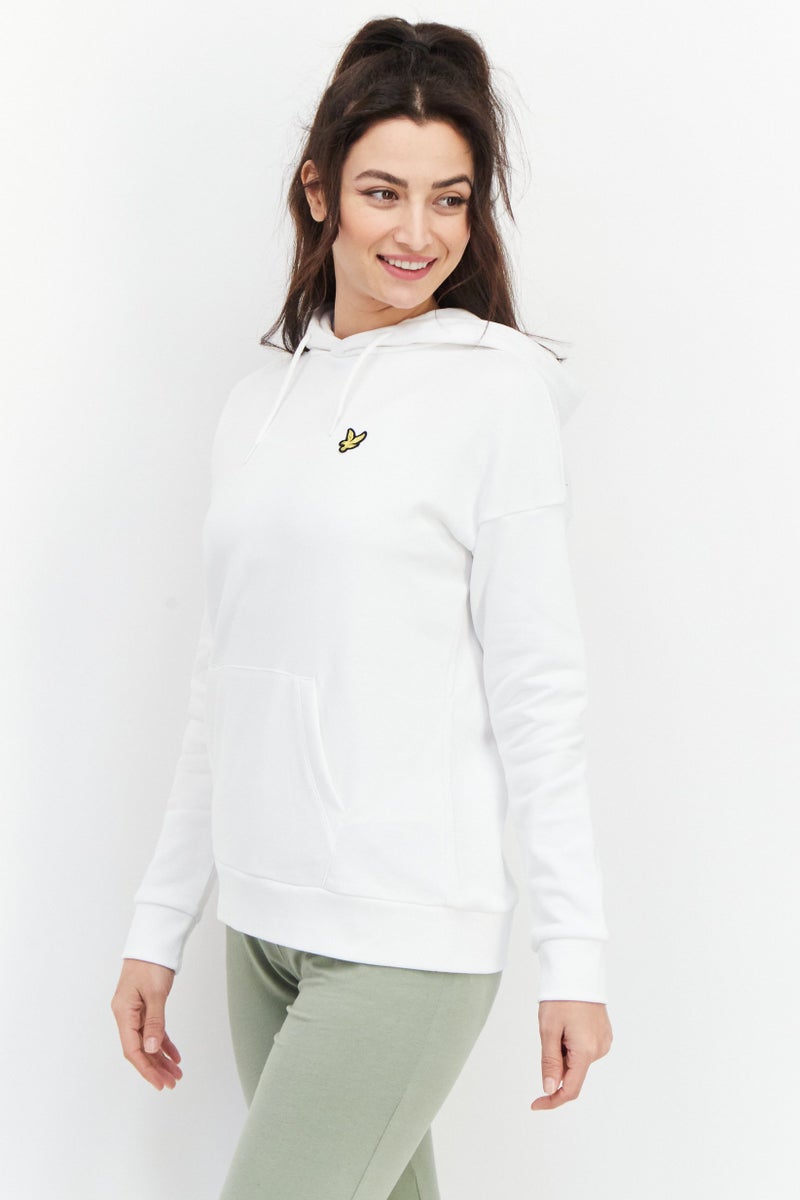 Lyle & Scott Women Oversized Fit Brand Logo Hooded Sweatshirt, White - Image 3