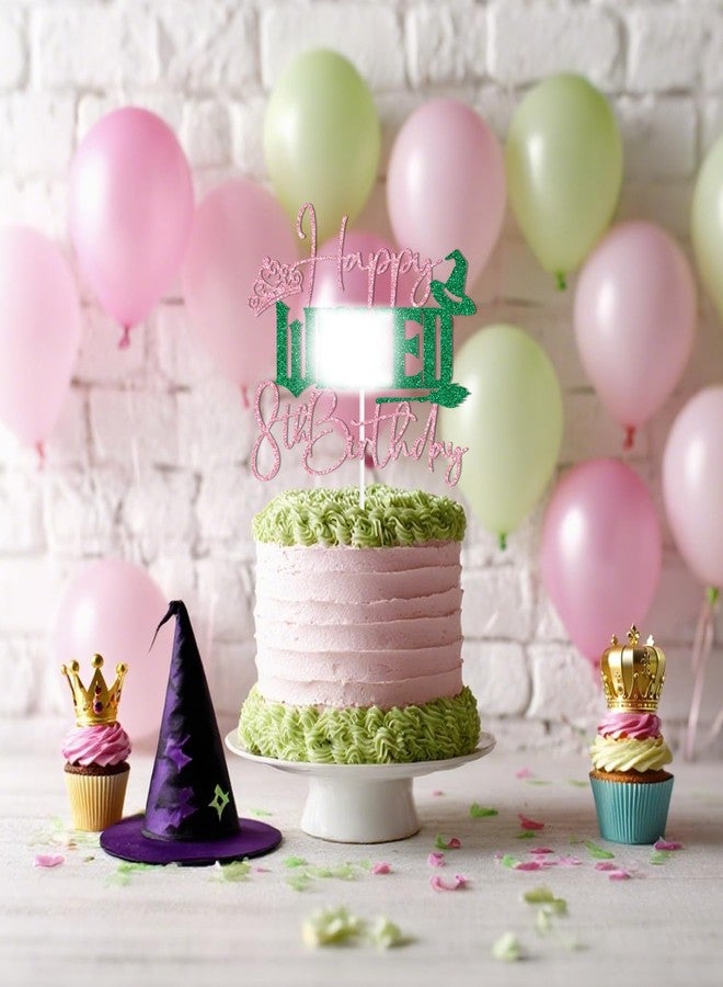 PYBHILK Pink Glitter Happy W*cked 8th Birthday Cake Topper, Witch 8th Birthday Décor, Movie Princess Witch Party Decorations Supplies for Kids Girls - Image 3