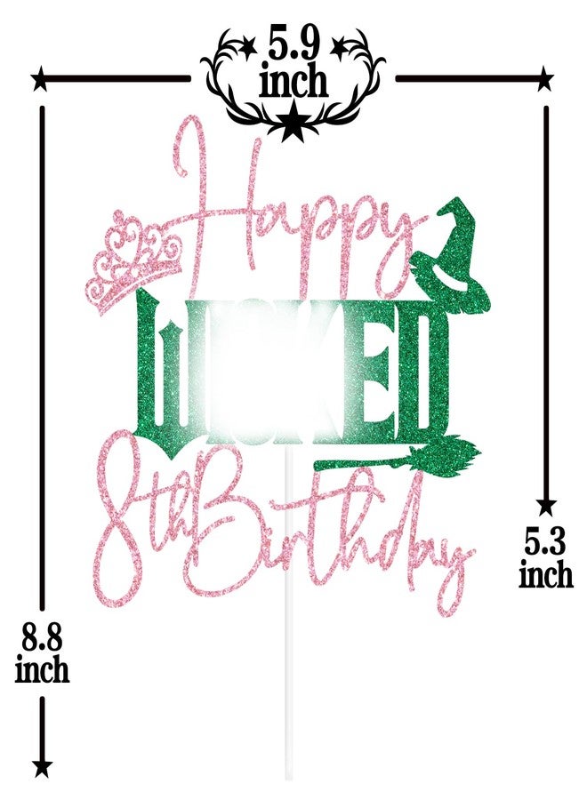 PYBHILK Pink Glitter Happy W*cked 8th Birthday Cake Topper, Witch 8th Birthday Décor, Movie Princess Witch Party Decorations Supplies for Kids Girls - Image 2
