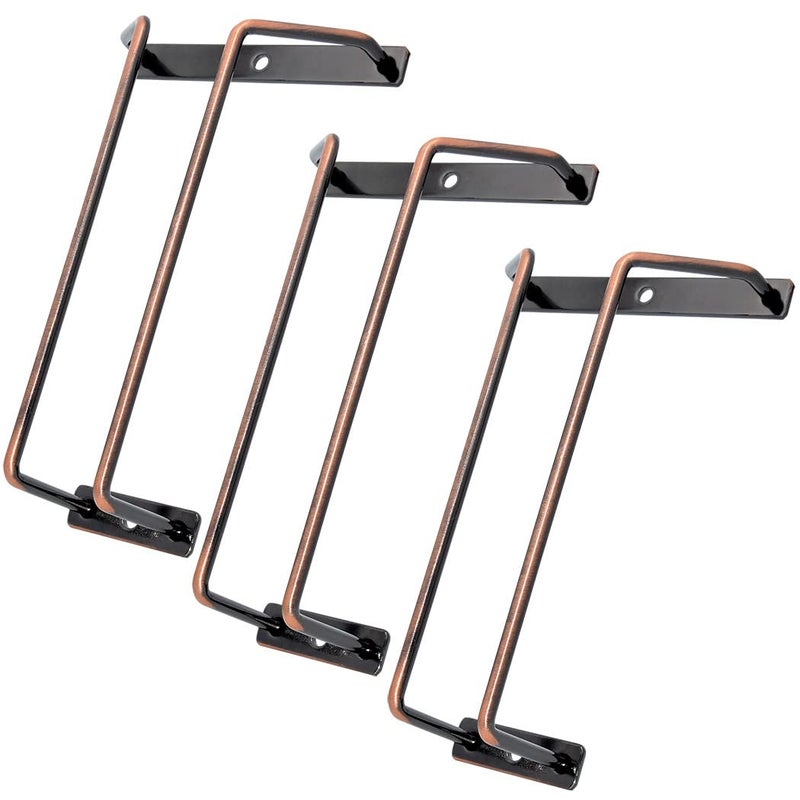 zoohot 7Inch Red Copper Wine Glass Rack Under Cabinet Stemware Wine Glass Holder for Bar Kitchen 1 Rows 3 Pack