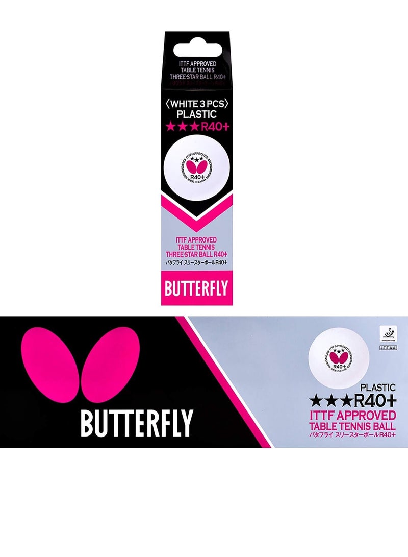 باترفلاي كرات تنس الطاولة Butterfly Three Star R40+ (علبة من 3 كرات) 4906901203181 - مضارب تنس بادل ممتازة للأداء والمتانة والاستخدام اليومي - Image 1