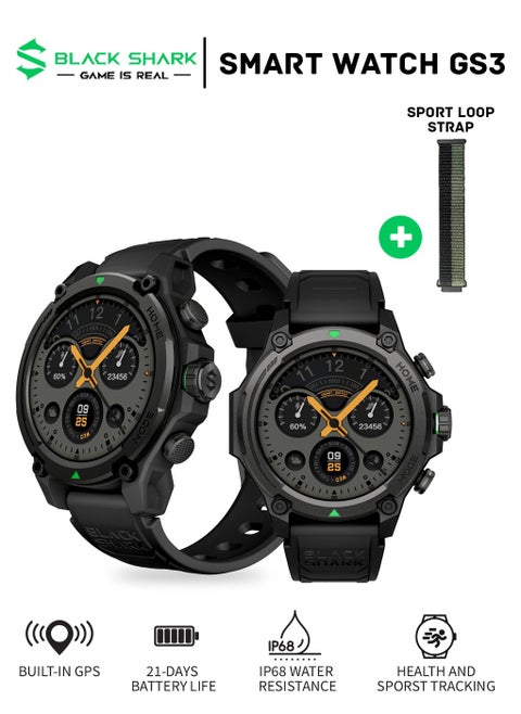 Ultra Strong Smartwatch With 1.43-inch Display, Built-in GPS, 100 Sports Modes, 21-Days Battery Life,Health Monitoring & IP68 Water Resistance  GS3 - Black