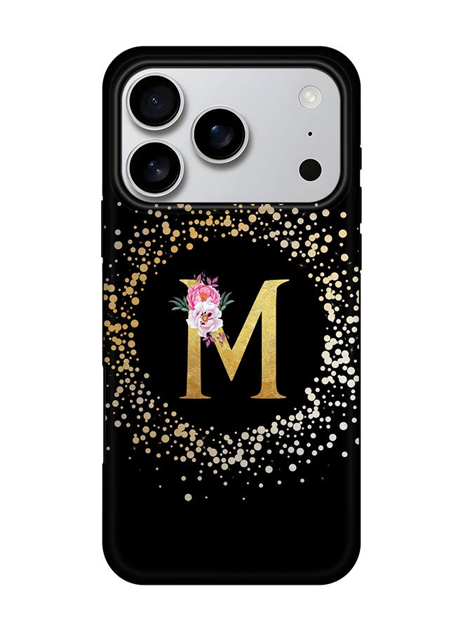 Stylizedd Tough Pro Magnetic Case for iPhone 17 Pro, Dual Layer hybrid PC + TPU Mobile Cover Matte - Custom Monogram Floral - M ( Black )