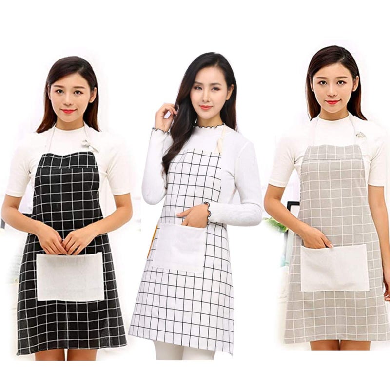 pepplo® Aprons,3 Pack Cotton Linen Adjustable Aprons with 1 Pockets Cooking Kitchen Aprons for Men Women, Color May Vary - Image 1