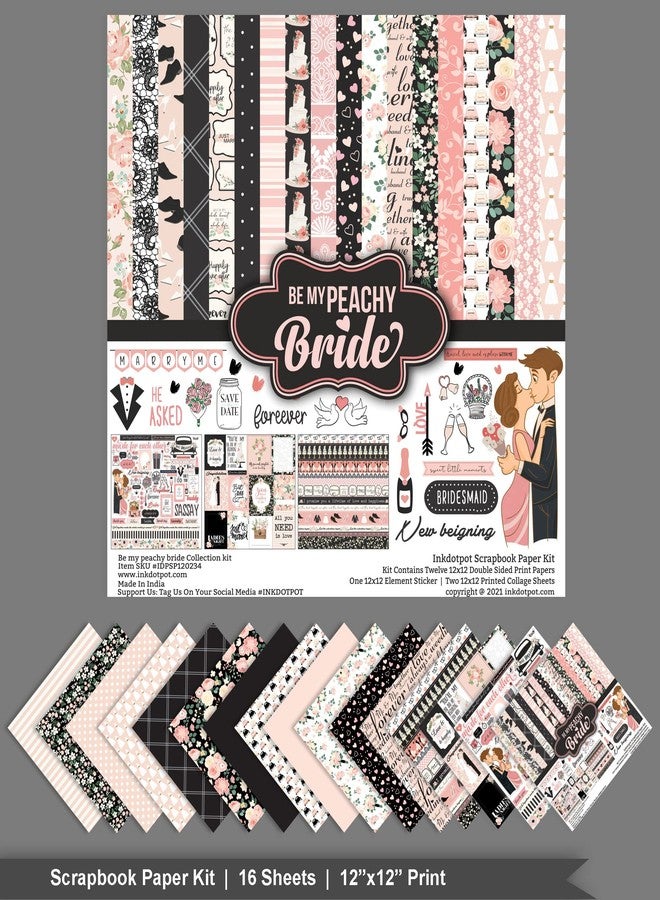 Inkdotpot Peach & Black Wedding Theme Collection Double,Sided Scrapbook Paper Kit Cardstock 12"x12" Card Making Paper Pack of with Sticker Sheet - 16 Pages - Peach & Black - Image 3