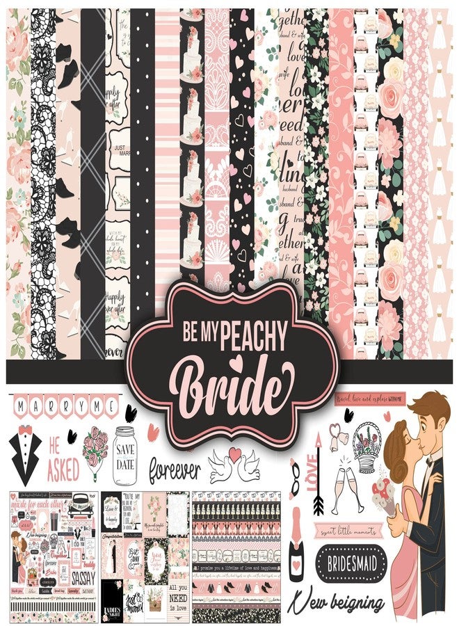 Inkdotpot Peach & Black Wedding Theme Collection Double,Sided Scrapbook Paper Kit Cardstock 12"x12" Card Making Paper Pack of with Sticker Sheet - 16 Pages - Peach & Black - Image 1