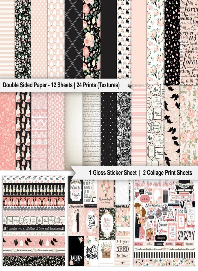 Inkdotpot Peach & Black Wedding Theme Collection Double,Sided Scrapbook Paper Kit Cardstock 12"x12" Card Making Paper Pack of with Sticker Sheet - 16 Pages - Peach & Black - Image 2