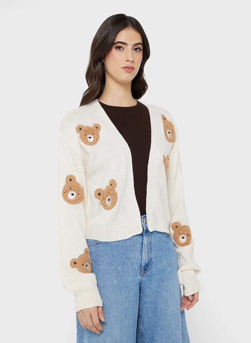 جينجر Teddy Detail  Knitted Cardigan