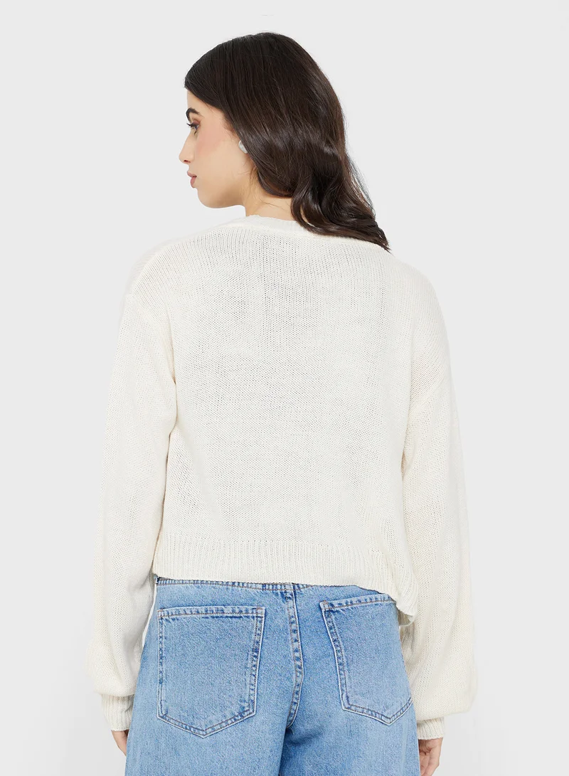 جينجر Teddy Detail  Knitted Cardigan