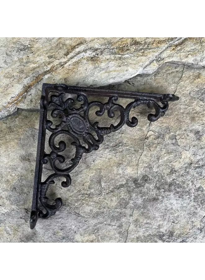 Cast Iron Floral Design Wall Mounted Shelf Bracket 7 8in x 7 68in Dark Brown Home Decor - Image 5