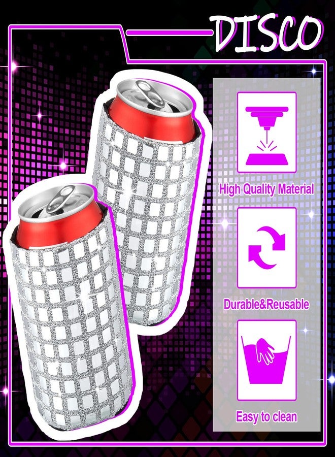 Yoande 12 Pcs Disco Party Supplies Disco Ball Can Sleeves Retro 70s 80s Theme 12 oz Drink Sleeves Disco Ball Party Table Decorations for Disco Wedding Party Picnic Travel (5.1''x3.8'') - Image 3