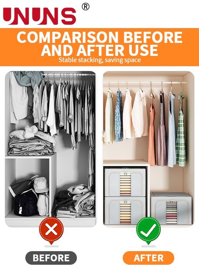 UNUNS Foldable Clothes Box,2-Piece Oxford Fabric Closet Organizer Bag Set With Carry Handles And Clear Window,66L Large Capacity Steel Frame Storage Bins For Bedding Blankets Toys Gift,50x40x33cm - Image 2