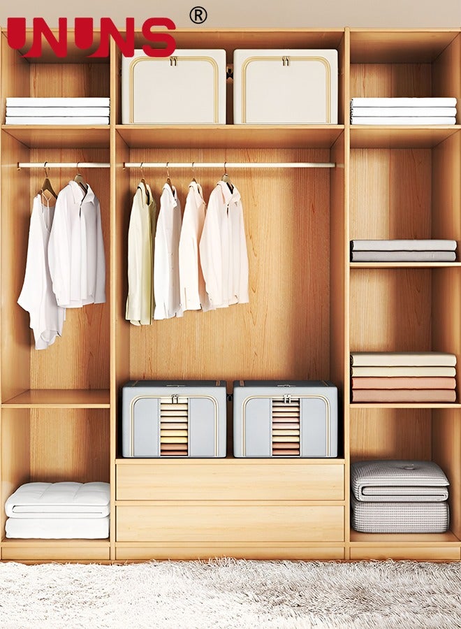 UNUNS Foldable Clothes Box,2-Piece Oxford Fabric Closet Organizer Bag Set With Carry Handles And Clear Window,66L Large Capacity Steel Frame Storage Bins For Bedding Blankets Toys Gift,50x40x33cm - Image 3