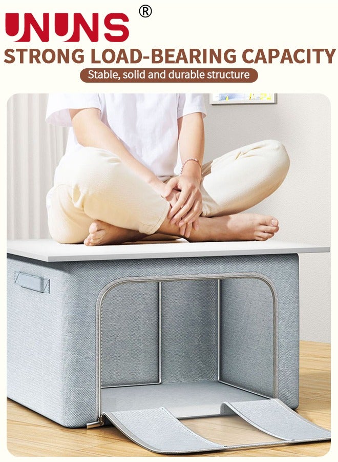 UNUNS Foldable Clothes Box,2-Piece Oxford Fabric Closet Organizer Bag Set With Carry Handles And Clear Window,66L Large Capacity Steel Frame Storage Bins For Bedding Blankets Toys Gift,50x40x33cm - Image 5